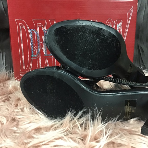 Black Rhinestone Heels T Strap Stiletto Heel - Picture 6 of 7